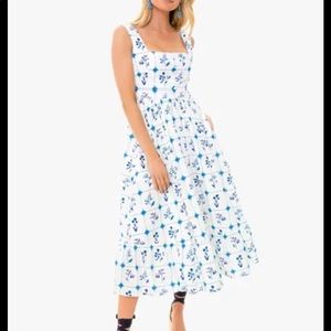 Agua Bendita Melon April dress blue and white midi dress